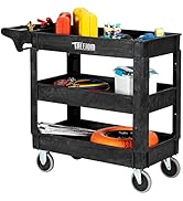 TUFFIOM Plastic Service Utility Cart with Wheels, 550lbs Capacity, Heavy Duty Tub W/Deep Shelves,...