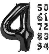 4 Balloon, Black Number Balloon 40 Inch, 4th Gold and Black Party Decorations, Four Large Numbers...