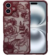 XIZYO for iPhone 16 Case Cute Floral, Wine Red | Girly Women Flower Rose Aesthetic Burgundy Patte...