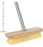 Floor Scrubber Brush with Long Handle for Deck Cleaning, 52'' Stiff Bristle Scrub Brush for Showe...