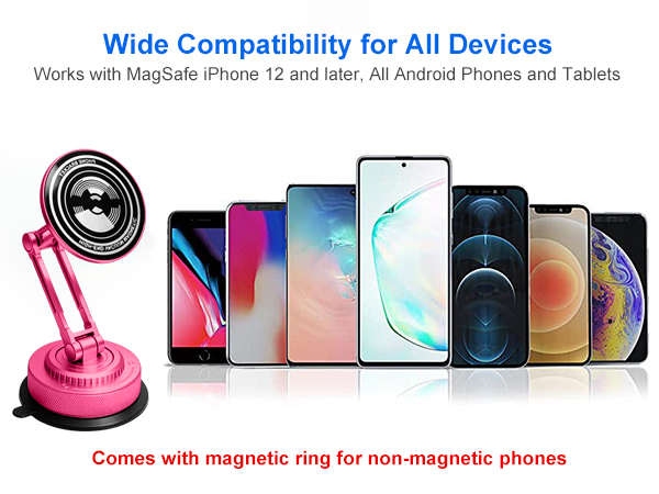 Universal Red Pink Magenta magnetic mount, full phone compatibility, chic for women