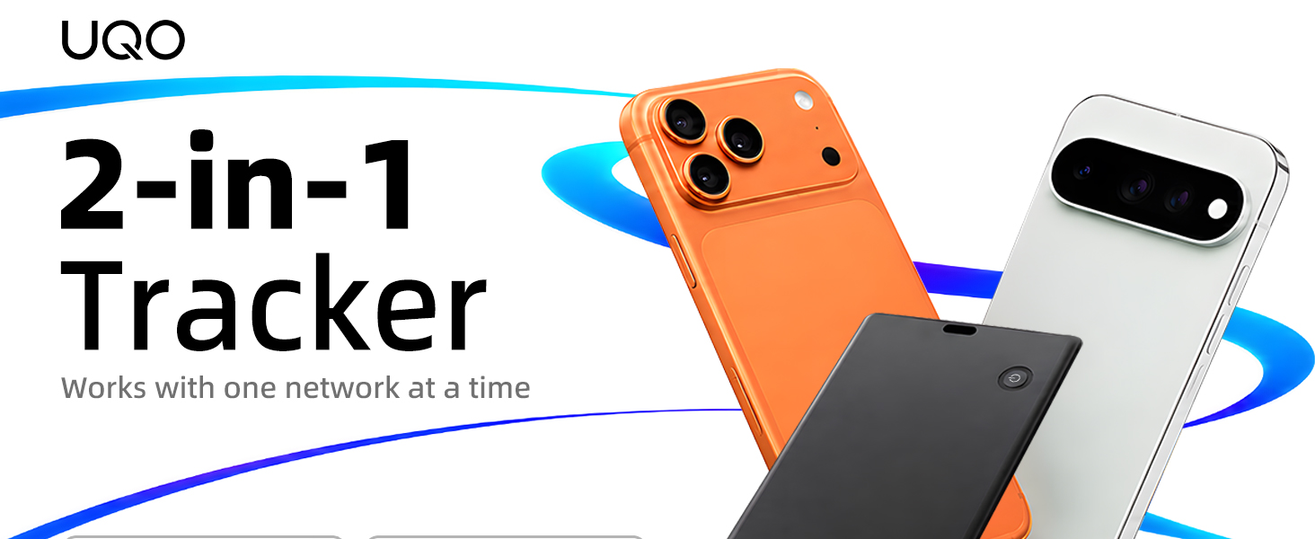UQO 2-in-1 card tracker works with Apple Find My or Google Find Hub, one network at a time