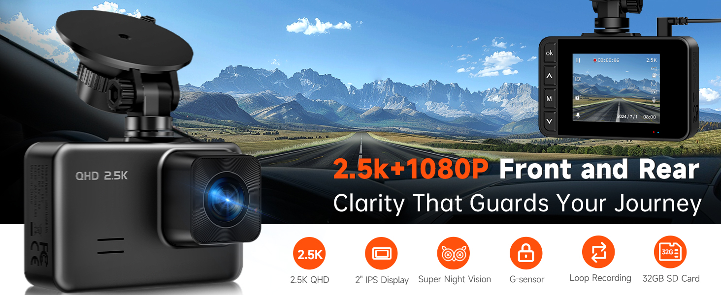 2.5k Dash Cam Front and Rear