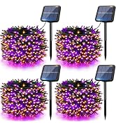 btfarm 4 Pack Solar Halloween String Lights Outdoor, 480LED 156Ft Orange Purple Solar Lights Wate...