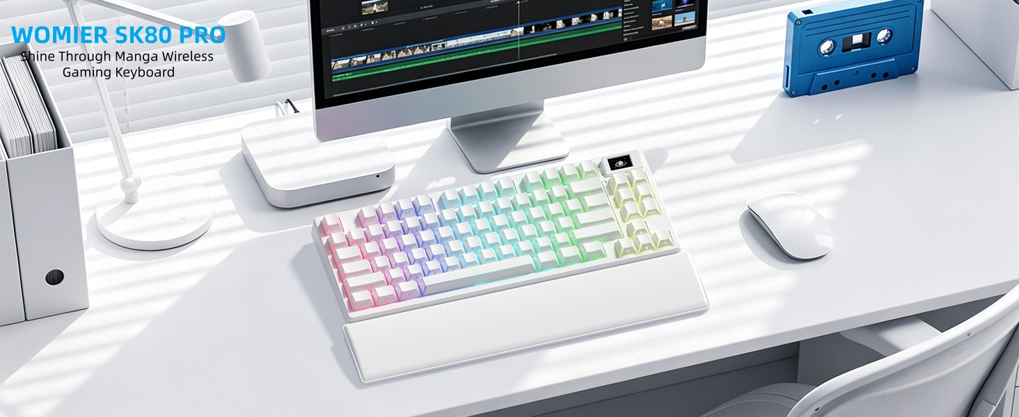 Womier 75% Wireless Mechanical Keyboard with Color Multimedia Screen Creamy PC Gaming Keyboard