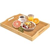 Bamboo Food Serving Tray with Handles, Breakfast Bed Tray for Tea,Snack,Dinner, Home Decorative S...