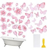MOROBOR Non Slip Bathtub Stickers 6PCS Pink Butterfly Bathtub Sticker Anti-Slip Adhesive Bathtub ...