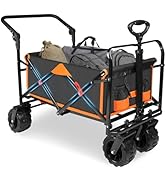 Taifa Foldable Collapsible Wagon Cart with Extra Push Pull Handle, Heavy Duty Portable Folding Be...
