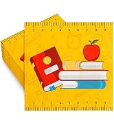Whaline 80 Pack Back to School Paper Napkins 6.5 x 6.5 Inch Ruler Scales Book Apples Prints Paper...