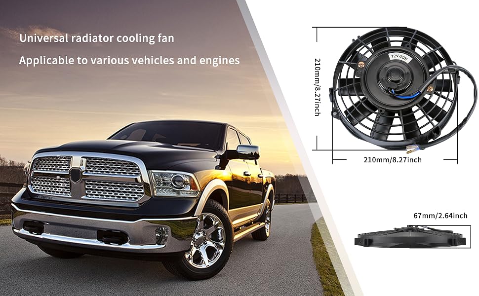 7 Inch Universal Slim Fan Push Pull Electric Radiator 12V 80W High Performance Cooling Fan Mount Kit