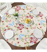 Smiry Round Picnic Tablecloth, Waterproof Elastic Fitted Table Covers for 45" - 56" Tables, Wipea...