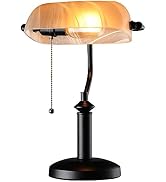TORCHSTAR Pale Yellow Glass Bankers Desk Lamp, UL Listed, Antique Desk Lamps with Uniquely Textur...