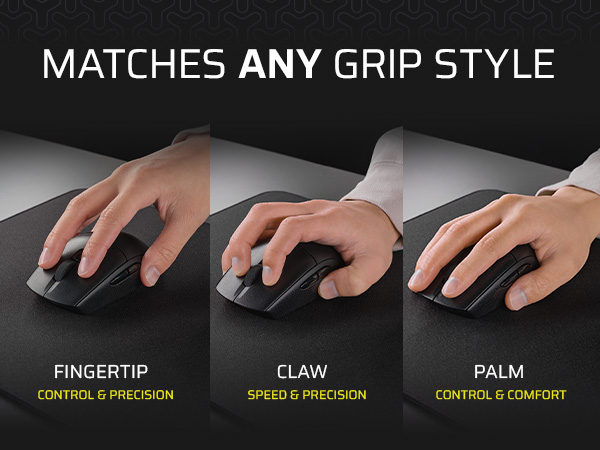 fingertip grip mouse; claw grip mouse; palm grip mouse; lightweight mouse