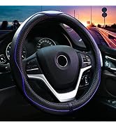 Valleycomfy Steering Wheel Covers Universal 15 inch - Genuine Leather, Breathable, Anti Slip & Od...