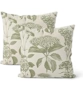 DAFENA Sage Green Pillow Covers 18x18 Inch 2 Pcs Boho Vintage Floral Decor Throw Pillows Hydrange...