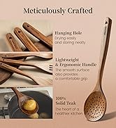 Kikcoin Wood Kitchen Utensils Set, 7 PCS Solid Teak Wooden Spoons for Cooking with Long Handle He...