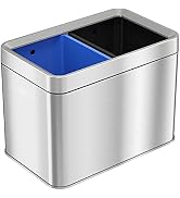 ITouchless 5.3 Gallon / 20L Slim Dual Compartment Open Top Trash Can and Recycle Bin – Rectangula...
