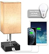 USB Bedside Table Lamp,Hansang Nightstand Lamp with Dual Charging Ports,LED Desk Lamps for Bedroo...