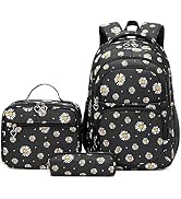 YJMKOI 3Pcs Daisy Prints Backpack for Girls Middle-School Elementary Students Bookbag Set with Lu...