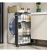 KLM Rolling Storage Cart 4-Tier Black Kitchen Cart with Wheels, Slim Storage Cart with Handle Sli...