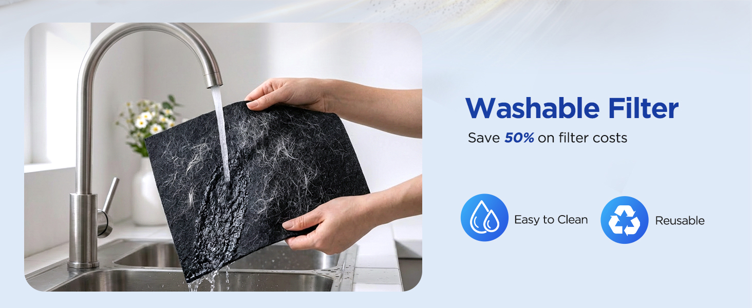 Reusable washable pre-filter for MOOKA black air purifier, extends HEPA filter service life