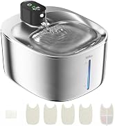 WILKIEE Wireless Cat Water Fountain, 138oz/4.1L Stainless Steel Cat Fountain Battery Operated wit...