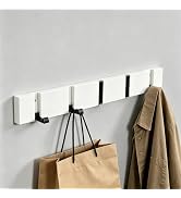 Vanloory Wall Mounted Coat Rack, Heavy Duty Folding Coat Hooks Wood Retractable Wall Hooks for Ha...