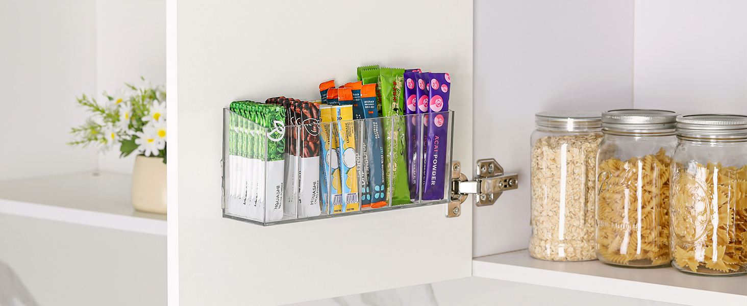 drink packet organizer with abhesive sticker for cabinet