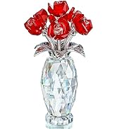 Red Crystal Rose Flower Paperweight with Base,Glass Flower Bouquet Gifts for Women Girlfriend Wif...
