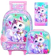ZLYERT 3Pcs Rolling Backpack for Girls, Fox Kids School Backpacks with Wheels, Roller Bookbag wit...