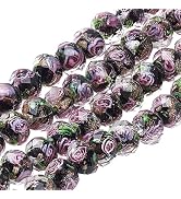 PH PandaHall 60pcs 8~10mm Gold Sand Lampwork Beads Glass Handmade Round Loose Beads for Rosary Ma...