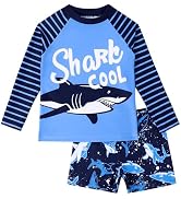 AIWUHE Toddler Boys' Rash Guard Swimsuit Two Piece Short Sleeve Bathing Suit and Swim Trunk Set D...