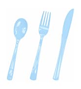 HEIPINIUYE 75 Pack Light Blue Plastic Cutlery Heavy Duty Baby Blue Plastic Knives Forks and Spoon...