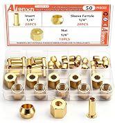 Aienxn 50PCS 1/4" Brass Compression Fittings Assortment kit, Insert, Sleeve Ferrule, Nut for Conn...