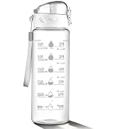 FrutPunch Clear Water Bottle, Wide Mouth Leakproof Water Bottle with Time Marker, 26OZ Plastic Wa...