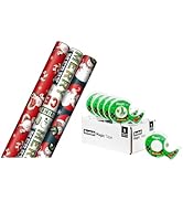 Hallmark Christmas Wrapping Paper Rolls and Scotch Magic Tape (Set of 3 Gift Wrap Rolls with 6 Ro...