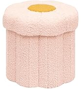 PINPLUS Flower Ottoman Footstool, Foldable Boucle Storage Stool, Cute Daisy Design, Teddy Sherpa ...