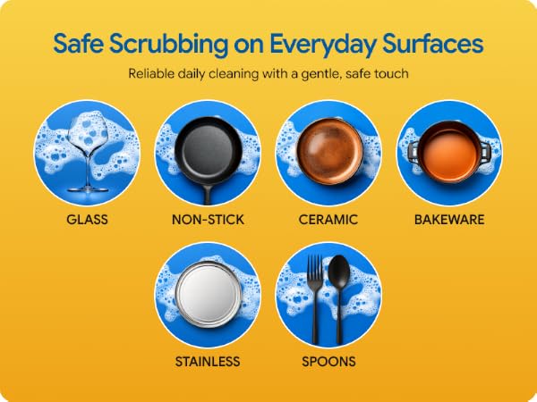 Soft in warm water and firm in cold this dual-sided sponge protects delicate dishes from scratches.