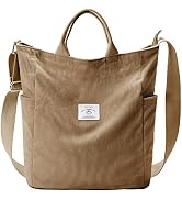 KALIDI Corduroy Tote Bag, Large Messenger Bag Shoulder Hobo Anti Splash Crossbody Zipper Bag Casu...