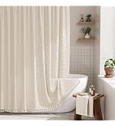 AmazerBath Boho Farmhouse Shower Curtain with Tassels, Beige Shower Curtain Set Fabric, Soft Clot...