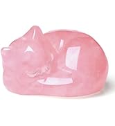 LAIDANLA Sleeping Cat Statue Pink Rose Quartz Healing Gemstone Hand Carved Cute Kitten Statue Fig...