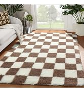 KICMOR 4x6 Brown and Cream White Area Rugs for Bedroom, Fluffy Shag Shaggy Fuzzy Checkered Living...