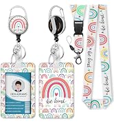 Piefly Teacher Lanyards for Id Badges, Rainbow Be Kind Badge Holder with Retractable Badge Reel C...