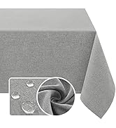 H.VERSAILTEX Linen Textured Tablecloth Rectangle 60 x 102 Waterproof Solid Linen Woven Tablecloth...