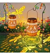 2 Pack Solar Lanterns Outdoor Waterproof Dragonfly Garden Decor, Gifts for Women Mom Grandma Birt...