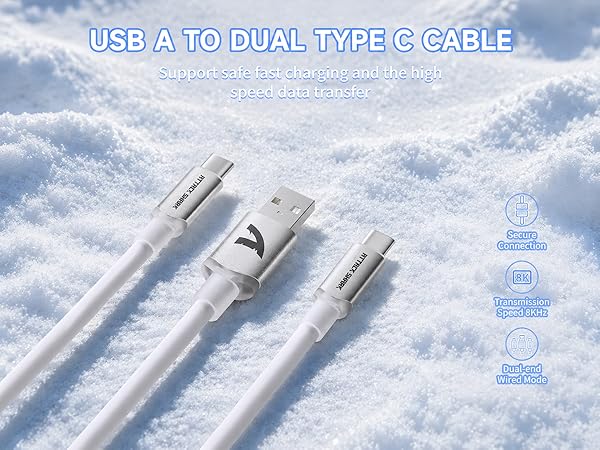 ATTACK SHARK C08 USB A to Dual Type-C Custom Coiled Aviator Cable with Adjustable RGB Light