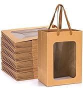 ZENFUN 30 Packs Brown Gift Bags with Handles Valentine's, Kraft Shopping Bags with Transparent Wi...