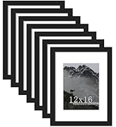 Picrit 12x16 Picture Frame Set of 7, Display 8.5x11 with Mat or 12x16 Without Mat, Photo Frames f...