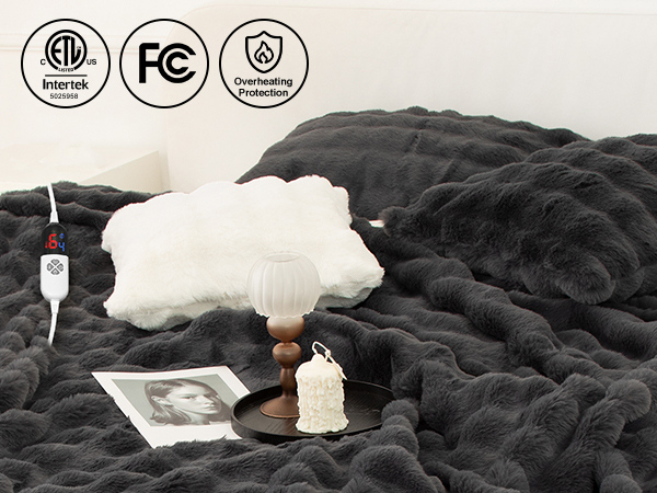 Faux Rabbit Fur Bubble Heated Blanket