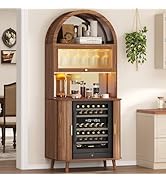 LVB Wine Bar Cabinet with Fridge Space, Mid-Century Fluted Coffee Bar Cabinet with Storage, Arche...